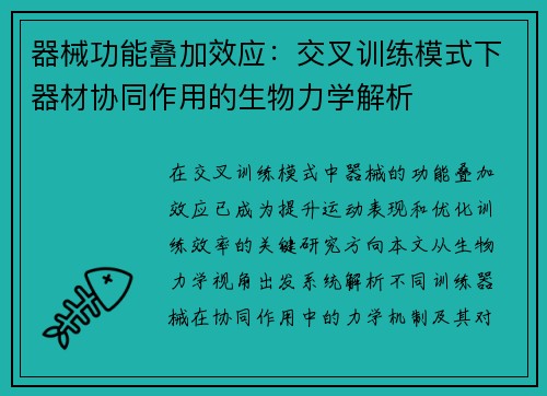 器械功能叠加效应：交叉训练模式下器材协同作用的生物力学解析
